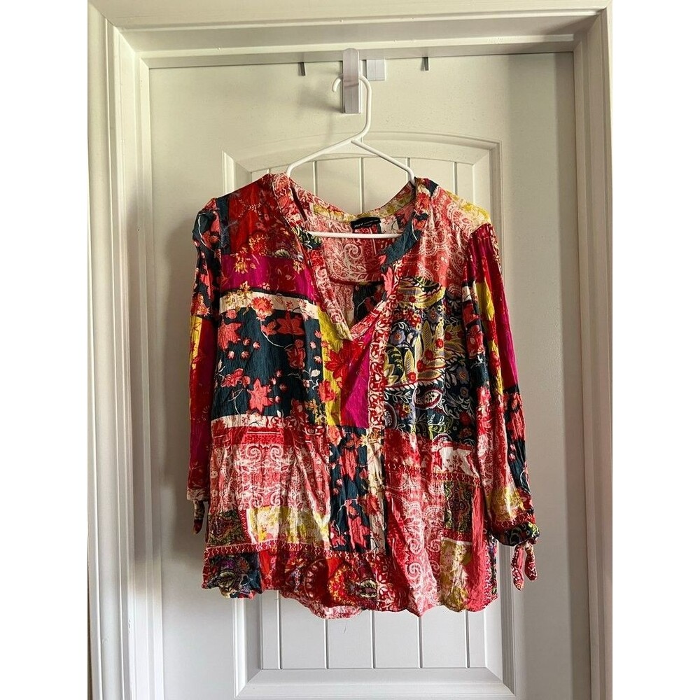 Jones New York Women's Patchwork Boho Blouse